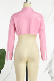 Pink Street Print Patchwork O Neck Outerwear