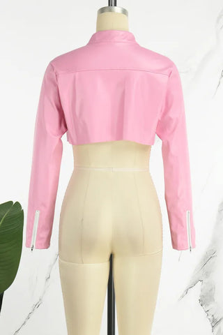 Pink Street Print Patchwork O Neck Outerwear
