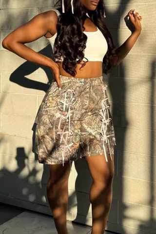 Camo Jean Jorts Pink Bows Full Print Bottoms