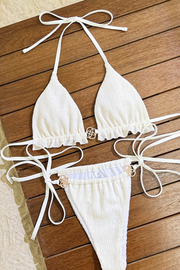 Pretty In White Metal Accessories Trim Strap Design Swimwear