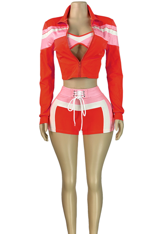 Casual Zipper Contrast Zipper Collar Long Sleeve Three Pieces