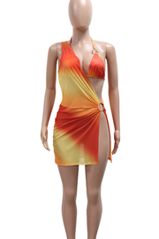 Orange Sexy Gradient Backless Strap Design Spaghetti Sleeveless Two Pieces﻿