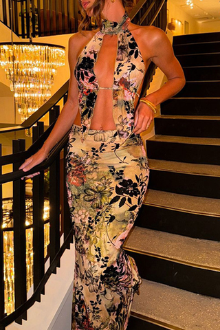 Asain Persuasion Green Sexy Print Sleeveless Two Piece