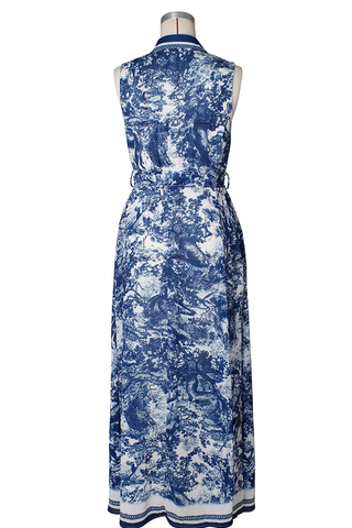 Real Rich Elegant Print Buckle Turndown Collar Long Dresses