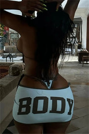 Body Letter Print Lace Up Backless 3 Piece Sets