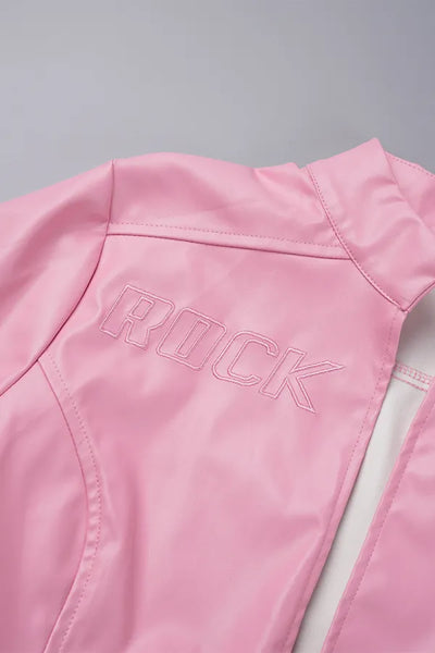 Pink Street Print Patchwork O Neck Outerwear