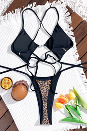 Sexy Leopard Print Hollow Out Strap Design Swimwears Open Stomach