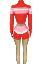 Casual Zipper Contrast Zipper Collar Long Sleeve Three Pieces