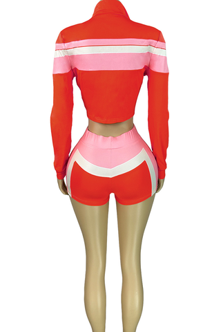 Casual Zipper Contrast Zipper Collar Long Sleeve Three Pieces