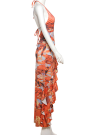 Orange Halter Flowy Hollow out Middle Long Dress
