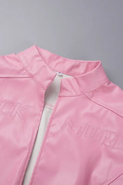 Pink Street Print Patchwork O Neck Outerwear