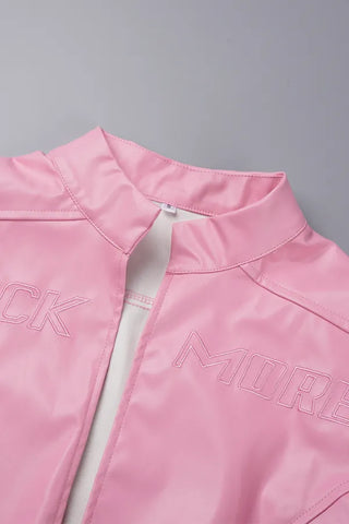 Pink Street Print Patchwork O Neck Outerwear