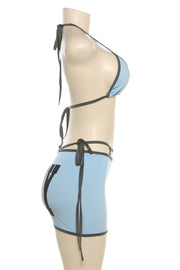 Body Letter Print Lace Up Backless 3 Piece Sets