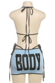 Body Letter Print Lace Up Backless 3 Piece Sets