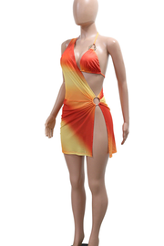 Orange Sexy Gradient Backless Strap Design Spaghetti Sleeveless Two Pieces﻿