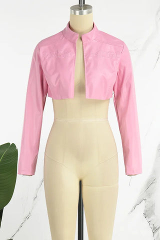 Pink Street Print Patchwork O Neck Outerwear