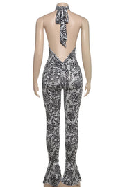 Creamy Flower Pattern Jumpsuit Sleeveless