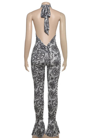 Creamy Flower Pattern Jumpsuit Sleeveless