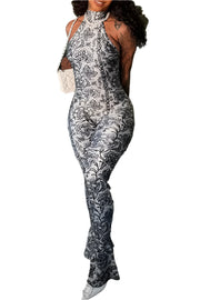 Creamy Flower Pattern Jumpsuit Sleeveless