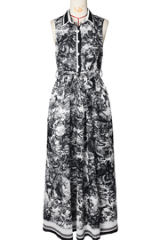 Real Rich Elegant Print Buckle Turndown Collar Long Dresses