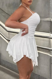 White Classy Flowy Halter Dress