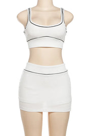 White Contrast Strap Sleeveless Two Pieces Clean Girl