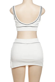 White Contrast Strap Sleeveless Two Pieces Clean Girl