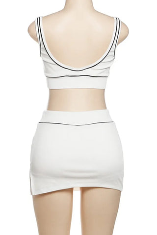 White Contrast Strap Sleeveless Two Pieces Clean Girl