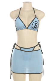 Body Letter Print Lace Up Backless 3 Piece Sets