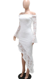 Lace Ruffled Trim Off Shoulder Irregular Dresses