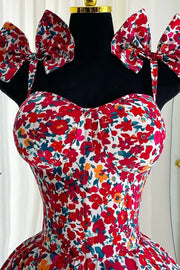 Flower Print Bow Decor Spaghetti Strap Printed Spring/Summer Dress