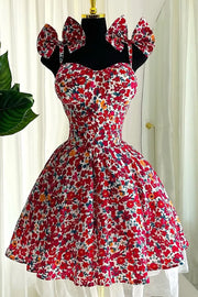 Flower Print Bow Decor Spaghetti Strap Printed Spring/Summer Dress