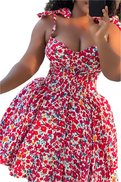 Flower Print Bow Decor Spaghetti Strap Printed Spring/Summer Dress