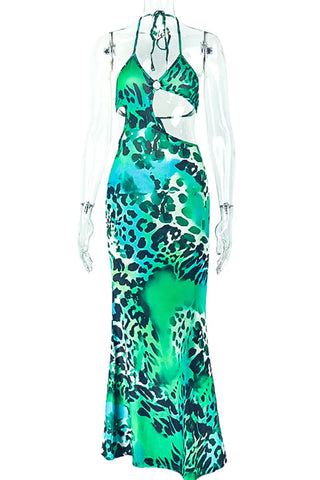 Lime Green Long Cheetah Print Beach Vibes Dress