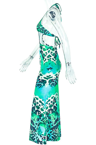 Lime Green Long Cheetah Print Beach Vibes Dress