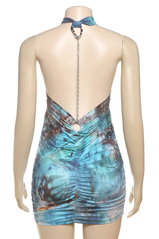 Blue Print Open Back Chained Charmed Skirt Dress