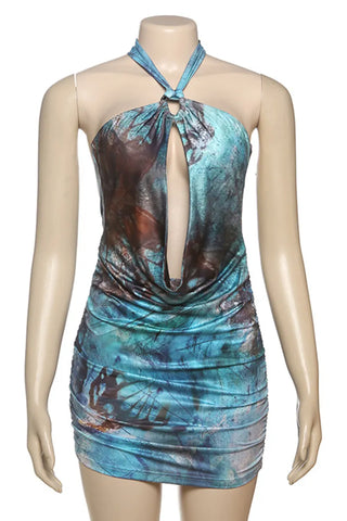 Blue Print Open Back Chained Charmed Skirt Dress