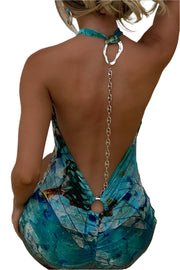 Blue Print Open Back Chained Charmed Skirt Dress
