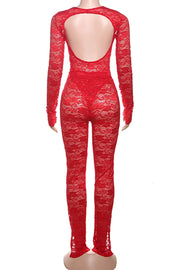 BOLD Lace Jumpsuit Two Piece Long Sleeve Red