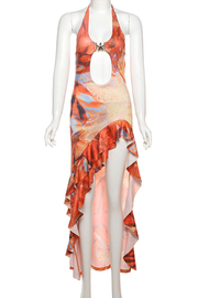 Orange Halter Flowy Hollow out Middle Long Dress