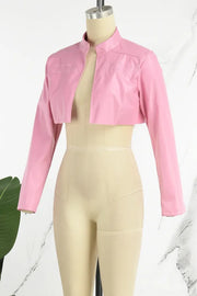 Pink Street Print Patchwork O Neck Outerwear