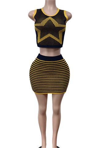 Yellow Star Two Piece Set Striped Skirt