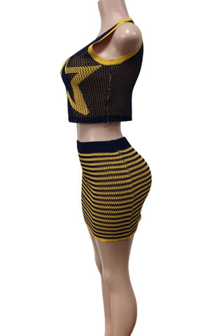 Yellow Star Two Piece Set Striped Skirt