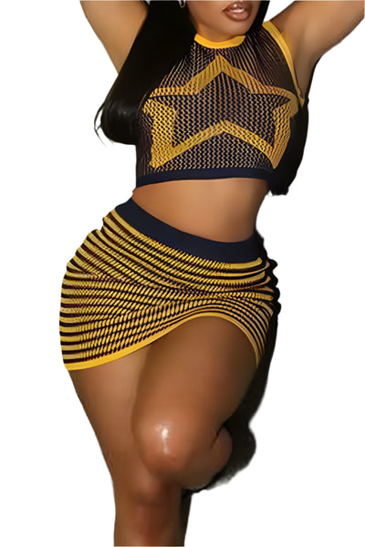 Yellow Star Two Piece Set Striped Skirt