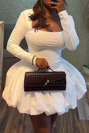 Elegant Bouncy Dress Square Neck