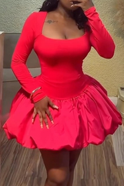 Elegant Bouncy Dress Square Neck