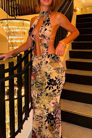 Asain Persuasion Green Sexy Print Sleeveless Two Piece