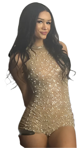 Exclusive Bling Romper Sleeveless Nude