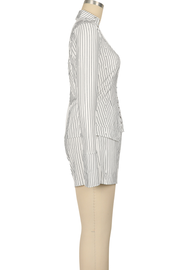 Sexy Stripe Cross Straps Turndown Collar Long Sleeve Two Pieces