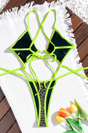 Sexy Leopard Print Hollow Out Strap Design Swimwears Open Stomach